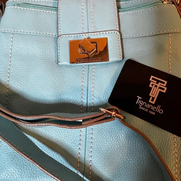 Tignanello Tiffany Blue Leather Crossbody Bag - Picture 9 of 9